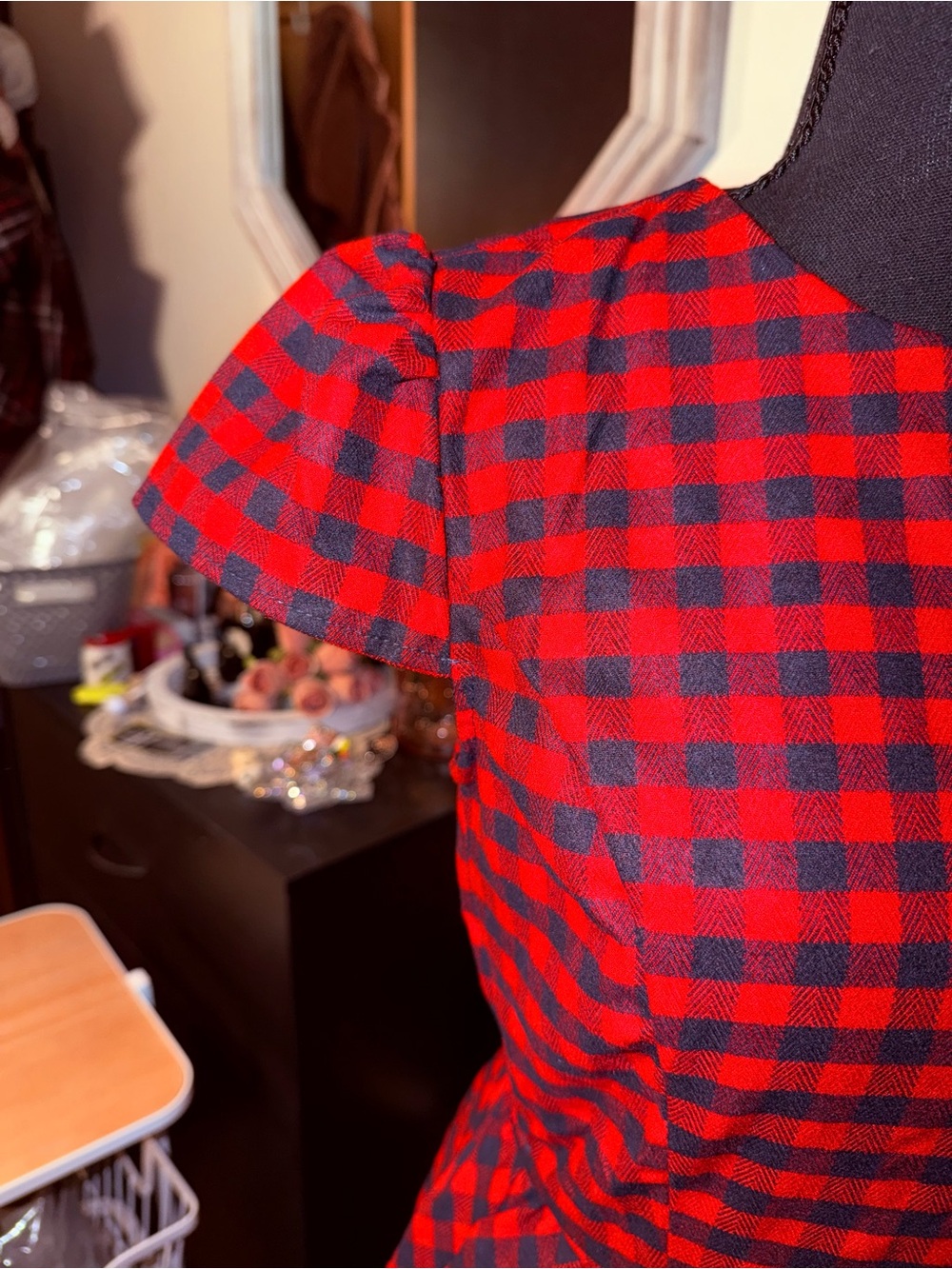 Red and Black Check Midi Fit-and-Flare Dress - Picture 10 of 10